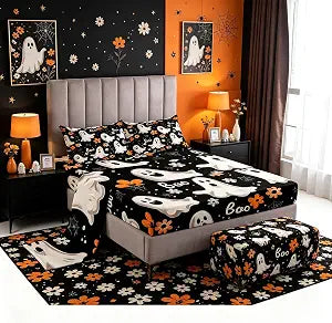 jejeloiu Halloween Decor Bed Sheets Set Full Size Kids