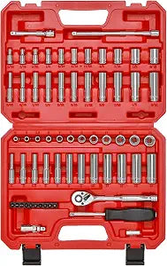 Mayouko 62 Pieces 1/4 Inch Drive Socket Set, SAE/Metric, 1/4" Dr. Socket Set with Ratchet and Adapters, 5/32-Inch - 9/16-Inch, 4mm - 14 mm