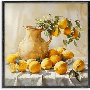 Vintage Lemons Pitcher Still Life, 17 x 17 Inch Framed Gicle Print