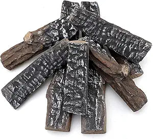 Skyflame 8 Small Piece Set of Ceramic Wood Logs for Fireplaces Fire Pits