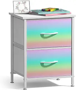 Sorbus Kids Nightstand, Fabric Drawers (Colorful, 2 Drawer)