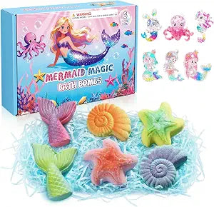 Mermaid Bath Bombs for Kids with Toys Inside, Gifts for 4-8 Year Old Girl