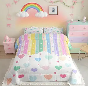 Feelyou Pretty Rainbow Bedding Set Full Size for Kids