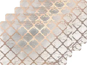 Dainty Home Rose Gold Trellis Marble Rectangle Cork Placemats - Heat Resistant Placemats, Non-Slip, Easy Clean Placemats for Elegant Dining - 12"x18" Set of 4 - Perfect for Stylish, Modern Homes