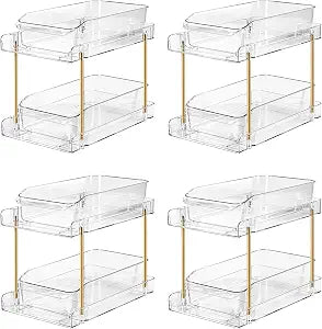 LAREKUN4pack 2-Tier Organizer & Storage Unit Stackable Bathroom Cabinet Organizer Pull-Out Kitchen Pantry Organizer & Storage System Suitable for Countertops, Pantries, Kitchens, Bathrooms