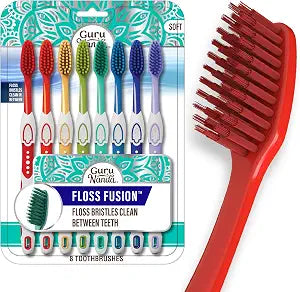 GuruNanda Soft Toothbrushes for Adults, Floss Fusion Design, 8 ct