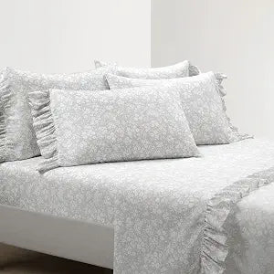 Lush Decor Garden of Flowers Ruffle Sheet Set Queen 6 Piece Set Gray - Floral Sheets - Gray Sheet Set Queen Size Bed Sheets - Coquette Bedroom Decor
