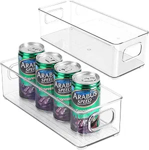 Stackable Plastic Food Storage Bin with Handles for Kitchen Pantry, Cabinet, Refrigerator, Freezer - Organizer for Fruit, Yogurt, Squeeze Pouches - BPA Free, 10" Long - 2 Pack Clear