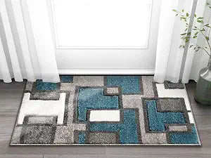 Uptown Squares Blue Grey Modern Geometric Comfy Casual Hand Carved 2x3 (2' x 3') Area Rug Easy to Clean Stain Fade Resistant Abstract Boxes Contemporary Thick Soft Plush Living Dining Room Rug