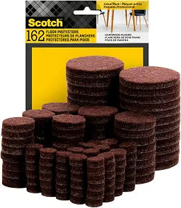 Scotch Felt Pads 162 PCS Brown, Felt Furniture Pads for Protecting Hardwood Floors, Round, Assorted Sizes Value Pack, Self-Stick design, Protecting from nicks, dents and scratches (SP847-NA)