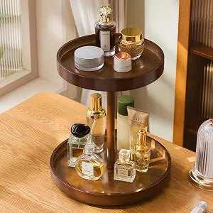 2-Tier Bamboo 360 Rotating Makeup Organizer Vanity Shelf