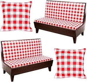 6Pcs Rv Dinette Cushion Covers Checkered Cushion Covers Dinette Booth Seats Stretch Washable Rv Seat Cover for Camper Car Bench with 2 Pillowcase,2 Backrest and 2 Bench Cover(Red)