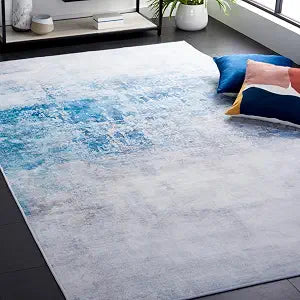 SAFAVIEH Washable Rug Tacoma Collection - 4' x 6', Grey & Blue, Slip Resistant & Easy to Clean, Ideal for Living Room, Bedroom, Home Office, Dining Space (TAC833F)