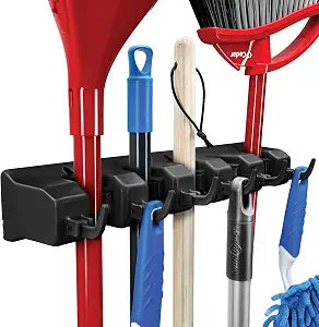 HOME IT Mop and Broom Holder Wall Mount Hanger, Heavy Duty, 5 Slots 4 Hooks