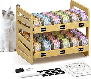 Cat Food Can Organizer for 3 oz and 5.5 oz Cans, Wooden FIFO Dispenser