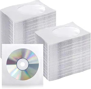 Fasmov 1000 Pack Thick White Paper CD DVD Sleeves Envelope with Clear Window and Flap, Dust Proof Protective Disc Storage for Music, Movies and Home Office