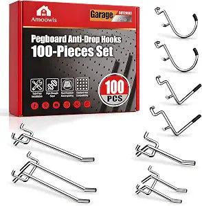 100Pcs AntiFall Pegboard Hooks Kit, Peg Board Accessories