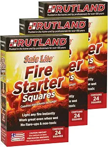 Rutland Safe Lite Fire Starter Squares - Heavy Charcoal Starters for Fireplace, Grill Pit, BBQ & Campfires - USA-Made Camping Accessories - Odorless Long Burn - 2.5 Lbs 72 Squares