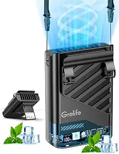 Grelife 2026 AI Portable Waist Fan Rechargeable with LED Display & 40H Runtime,5 Speed 10000RPM Cooling Personal Clip Fan,33ft/s Wind Speed Neck fan for Outdoor Work,Camping,Farm,Jobsite(Ink Black)
