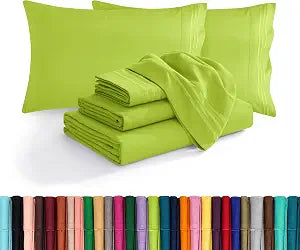 Elegant Comfort Luxury Soft 1500 Premium Hotel Quality Microfiber Wrinkle and Fade Resistant Cozy 4-Piece Bedding Set, Easy All Around Elastic Fitted Sheet, Deep Pocket, Twin/Twin XL, Lime