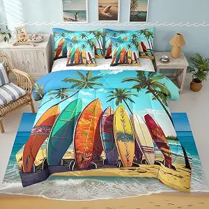 Erosebridal Surfboard Comforter Set, Surfing Sports Bedding, Queen 7 Pieces