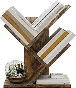 Tajsoon Tree Bookshelf 3-Tier Small Book Organizer, Rustic Brown