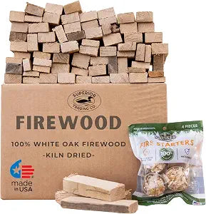 Superior Trading Oak Mini Fire Wood w/Fire Starter Pods, Winter Fireplace Starter, Wood Stove, USDA Cert 4-5 Kiln Dried Firewood, USA Made, 10-11 lbs.