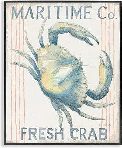 Nautical Crab Seafood Sign Coastal, 16 x 20 Inch Framed Gicle Print