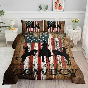 Line Drawing Excavator Comforter Set for Kids Teens,Construction Vehicle and Silhouette Sketch Tree Pattern with 2 Pillowcases(Excavator Twin) (Cowboy, Queen 90x90inches)