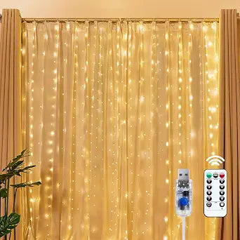 Brightown 300 LED Fairy Curtain Lights, 9.8ft x 9.8ft Curtain String Lights