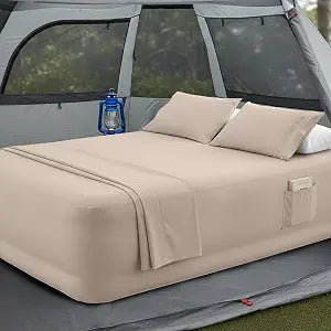 Mocassi 4-Piece Extra Deep Pocket 16-24 Inch Air Mattress Bed Sheet Set- 4PC Sheet Set with Smart Pockets Ideal for Air Beds, RVs, Camping and Guest Rooms Premium Hotel Quality, Twin XL, Cream
