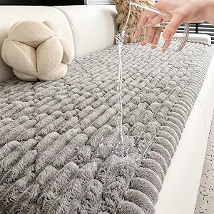 100% Waterproof Fuzzy Couch Cover for Dogs, Washable Non-Slip Pet Couch Covers for Sofa, Soft Thick Furniture Protector Sofa Slipcover Mat for Dogs (Light Gray, 27.5" x 59")