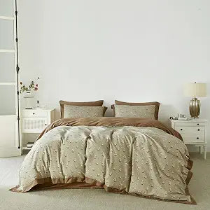 SUSYBAO Green White Floral Duvet Cover King 100% Cotton 3 Pieces Set