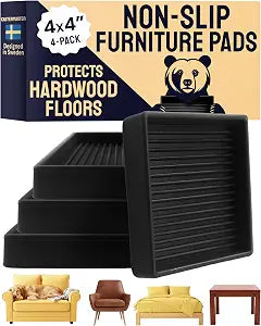 CasterMaster Square Caster Cups - 4 in Black, 4 Pack, Non-Slip