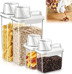 Cereal Storage Containers Sets,BPA Free with Pouring Spout Handle Airtight Food Storage Dispenser with lids For Rice Flour Pasta Grain, Pet Food Storage Container (37.2 oz + 77.7 oz (2 of Each))