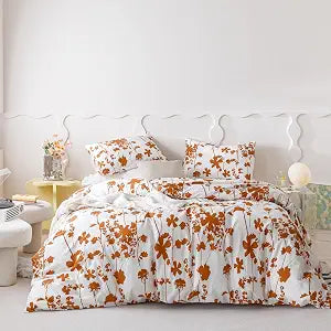 SUSYBAO Fall Floral Duvet Cover Queen 100% Cotton 3 Pieces Set