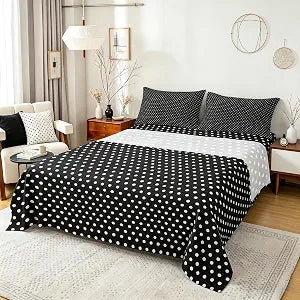 Manfei Geometric Polka Dot Bed Sheets Twin Size,Abstract Geometry Patchwork Easy Wash Bedding Set,Modern Artwork Fashion Simple Kids Room Decor,Black White Sheet(Fitted+Flat+1 Pillowcase)