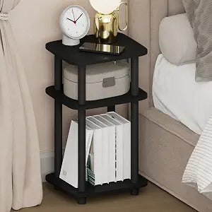 Furinno JUST Night Stand, 3-Tier Turn-N-Tube Nightstand with Open Shelf, Round Curve Corner Side Table, End Table, Easy Assembly, for Living Room, Bedroom, Americano