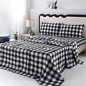 SDIII 4 Pieces Black and White Gingham Sheets Queen, Soft Microfiber Striped Sheets Queen, Checkered Bedding Sheet Set All Season