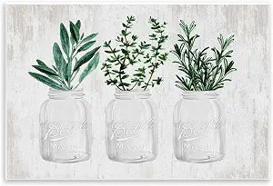 Kitchen Herbs Jar Still Life, 13 x 19 Inch Mounted Print on Wall Plaque