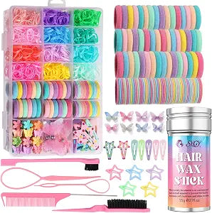 Hair Accessories for Girls, 1350P Colorful Hair Ties with 44P Hair Clips