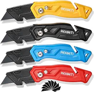 REXBETI 4-Pack Box Cutter Utility Knife, Folding Pocket Knife, 14 Blades