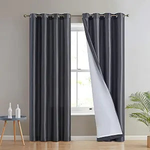 HLC.ME Jefferson Faux Silk Semi Sheer Light Filtering Microfiber Lined Grommet Lightweight Window Curtains Drapery for Bedroom, Dining Room & Living Room, 2 Panels (54 x 84 Inch, Charcoal Grey)