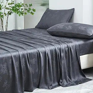 Jacquard Viscose Derived from Bamboo Sheets Queen Size - 400 Thread Count Soft Breathable Cooling Sheets for Hot Sleepers - 16" Deep Pocket Sheet Set with 2 Bed Sheets Holder Straps (Grey)