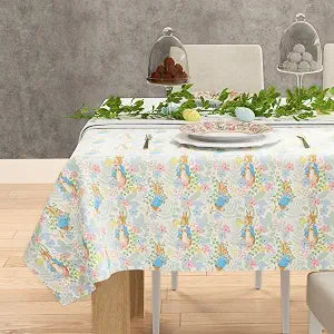 Peter Rabbit Book Woven Tablecloth 60 in x 104 in Rectangle Large Spring Table Cover for Dining & Tea Party (100% Officially Licensed Product) by Franco Heritage