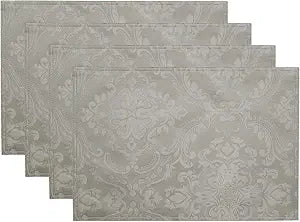 Caiden Elegance Damask Placemat, Set of 4, Silver - 13"W x 19"L