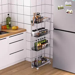 VECELO Acrylic 4-Tier Rolling Cart, Slim Utility Cart for Storage, Mobile Storage Cart with Lockable Wheels Hooks&Bucket for Office,Kitchen,Laundry Room Bathroom Living Room, Clear