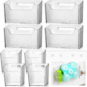 SiliFine 8 Pcs Cabinet Door Organizer Bin Wall Mount Organizer,3.94'',Clear