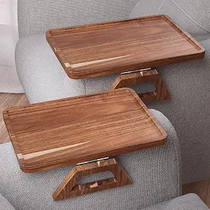 2 Packs Acacia Wood Couch Arm TrayFolding Sofa Armrest Table