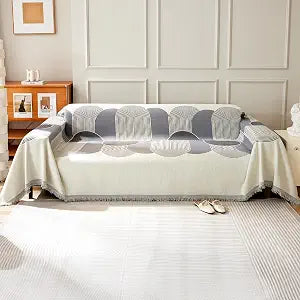 Lucky Monet Boho Sofa Covers Reversible Chenille Sectional Couch Covers for 3 Cushion Couch, Jacquard Sofa Covers Blanket L Shape Couch Furniture Protector for Dogs, 71" x 134", 2# Gray - Tassel